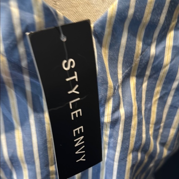 Style Envy Blue and White Striped Wrap Dress, Large - Picture 3 of 8